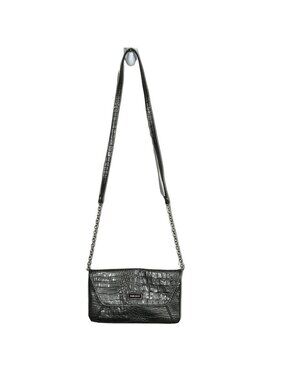 Nine West Gray Croc Embossed Crossbody Bag Chain Strap Faux Leather Purse